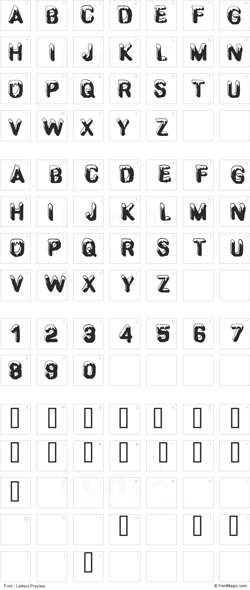 CF SnowBall Font - All Latters Preview Chart